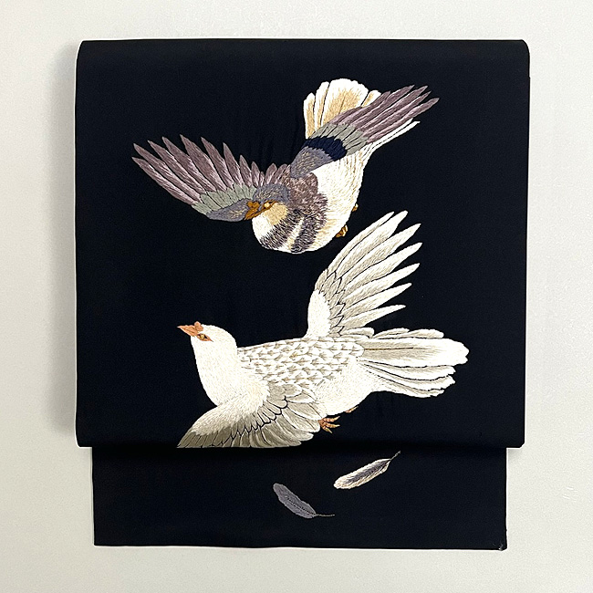 アンティーク 刺繍 鳩 名古屋帯