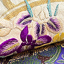 菖蒲の刺繍と織りの継ぎ名古屋帯　質感・風合