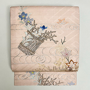 観世水紋と束ね刺繍紋紗名古屋帯