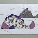 夏の魚刺繍麻名古屋帯　前柄