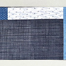 縞、格子の藍、白継ぎの半幅帯　前柄