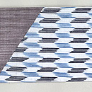 利休鼠、薄葡萄色、藍無地と斜め4本絣の半巾帯　前柄