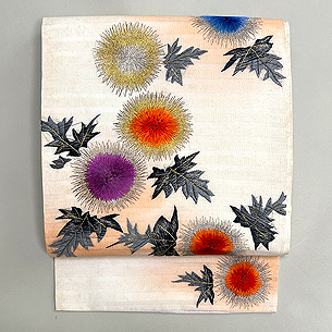 アザミの刺繍絽紗名古屋帯