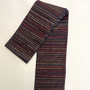 浦野理一作 縦節紬茶色に繋ぎ糸の半巾帯