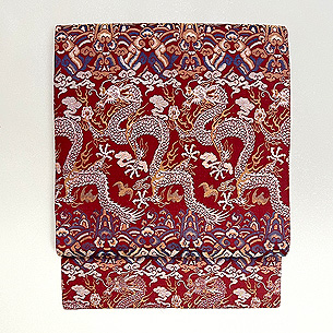 錆朱地雲龍紋の袋帯