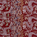 錆朱地雲龍紋の袋帯　前柄