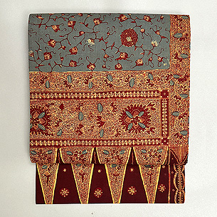 インドネシア青地バティックの名古屋帯