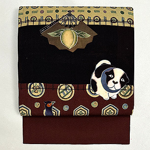 桃太郎文様縮緬の名古屋帯