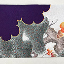 縮緬地雲取りに四季文様の名古屋帯　前柄