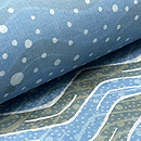 松原与七作　波に変わり大小霰藍型染め　大島着尺(単衣)