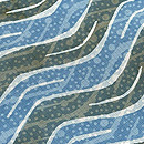 松原与七作　波に変わり大小霰藍型染め　大島着尺(単衣)