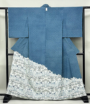 松原工房 松原福与作 大小霰に瓢箪、水車、花々文様袷付下