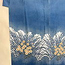 松原工房 松原福与作 雲形文に秋草文様袷付下