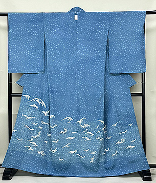 松原工房 大小霰に波濤文付下