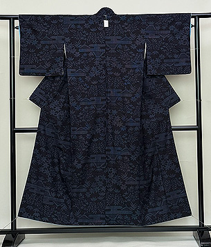 本場結城紬 木の葉にエ霞文様袷