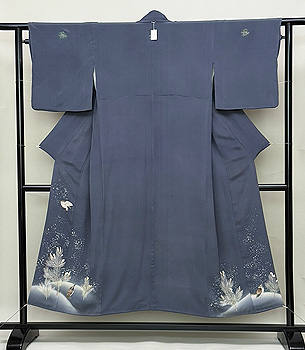 雪持ち若松に雀文様付下