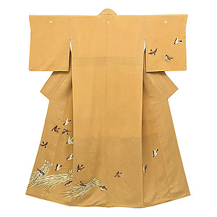 稲束に雀文様付下