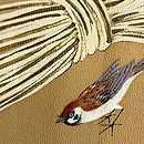 稲束に雀文様付下