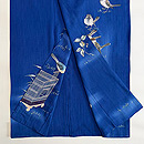 瑠璃色群れ雀文様付下