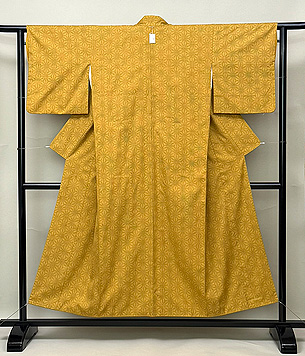 本場結城 80亀甲麻の葉文様袷 証紙付