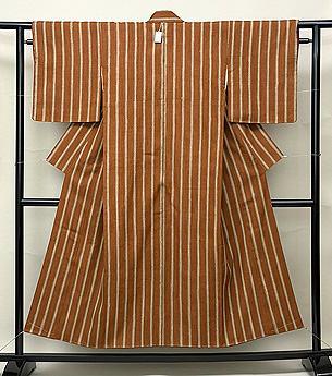 浦野理一作 柿渋色縦節縞の袷