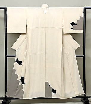 白地に黒猫の付下