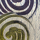 海松色地杢目絞りに大胆な渦巻きの長羽織　質感・風合