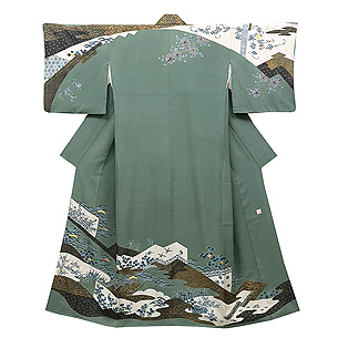 5代目田端喜八作 お召茶色慶長文様の訪問着