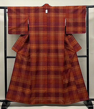 紅柄色格子の郡上紬