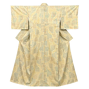 鳥の子色100亀甲幾何学文様本場結城紬