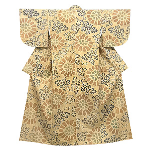 大輪花唐草文様型染め木綿小紋