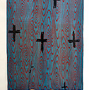 お召茶色杢目文様に十字文の小紋