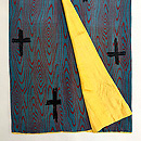 お召茶色杢目文様に十字文の小紋