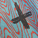 お召茶色杢目文様に十字文の小紋