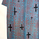 お召茶色杢目文様に十字文の小紋