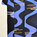 黒地流水に霞文様小紋