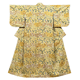 菜ばな段縞文様絞りに型絵染付下