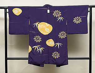 深紫色大胆絞りと刺繍羽織