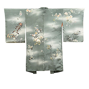 青磁色に四季の草花の羽織