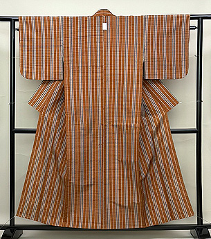 芝翫茶縦縞の紬単衣