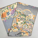 貝桶に扇、秋の花文様絽名古屋帯　帯裏