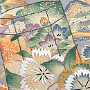 貝桶に扇、秋の花文様絽名古屋帯　質感・風合