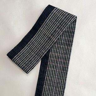 麻地縞にボーダーの半幅帯