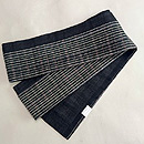 麻地縞にボーダーの半幅帯　帯裏