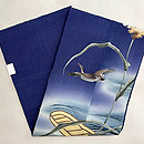 舫舟に雁の絽縮緬名古屋帯　帯裏