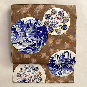 白茶色丸文塩瀬羽二重の名古屋帯