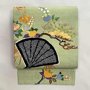 檜扇に松橘藤文様絽錦紗の名古屋帯