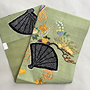 檜扇に松橘藤文様絽錦紗の名古屋帯　帯裏