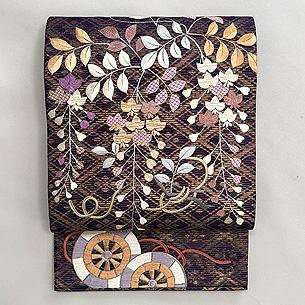 業平菱に枝垂れ藤文様絽の袋帯