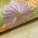花菱に鼓、菊・梅刺繍名古屋帯　質感・風合